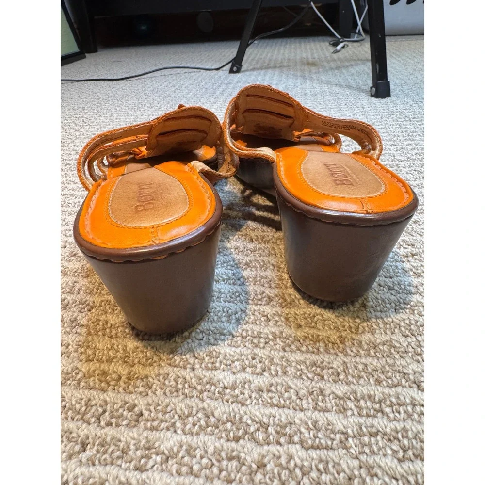 Born Orange Leather Flower‎ Wedge Sandals Women US Size 7 EU 38